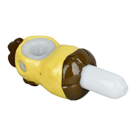 Glass City Pipes Run A-Fowl Glass Hand Pipe in Yellow - 5.5" Side View on White