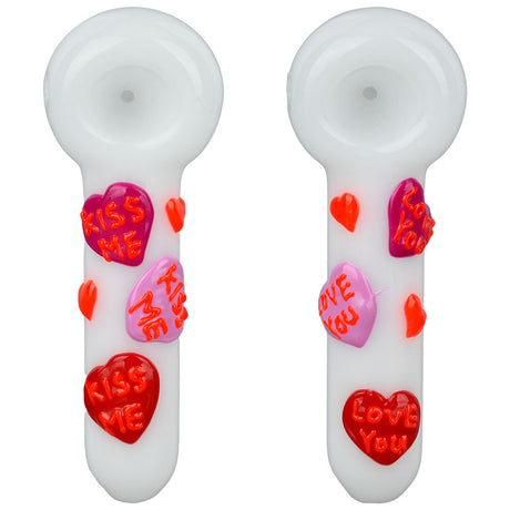 Valentines Hearts Glow in the Dark Glass Spoon Pipes, 5" Length, Front View