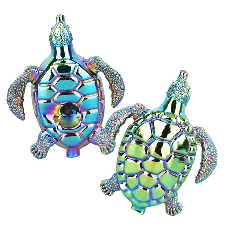 Luxurious Loggerhead Electroplated Glass Hand Pipes - 4.5" - Top View, Colors Vary