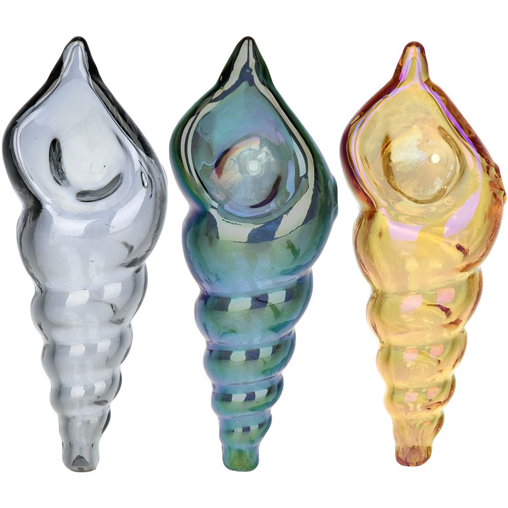 Electroplated Glass Hand Pipes with Logarithmic Spiral Design, Borosilicate - Front View