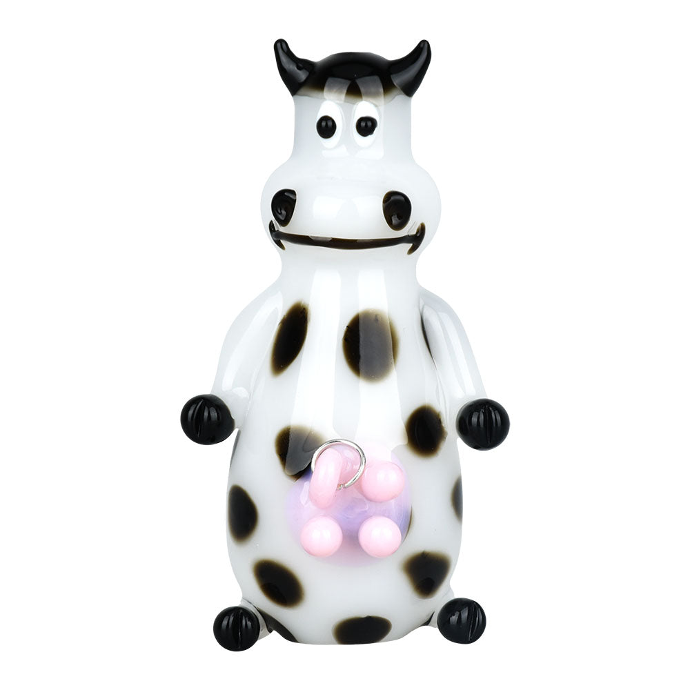 Udderly Bohemian Bovine Glass Hand Pipe - Front View with Unique Cow Design