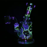 Fungi Eyes Glow In The Dark Glass Dab Rig with Quartz Bucket - Front View