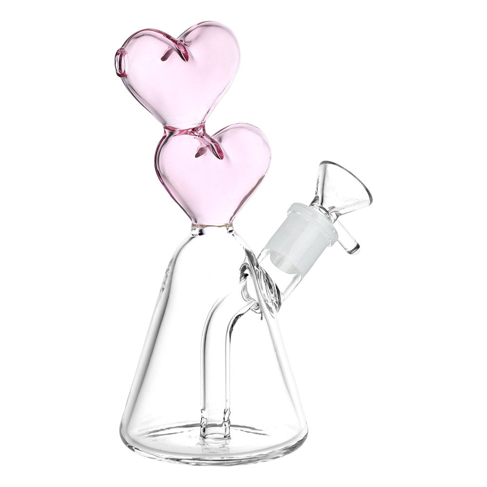 Hearts Converge Glass Water Pipe, 6.75" with 14mm Female Joint, Borosilicate