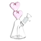 Hearts Converge Glass Water Pipe, 6.75" with 14mm Female Joint, Borosilicate