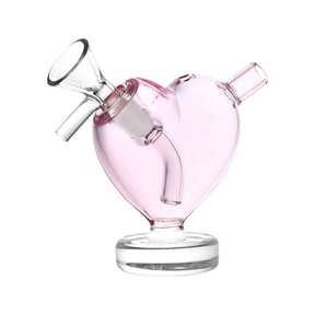 From The Heart Glass Mini Bubbler, 3" Pink Borosilicate, Front View on White Background