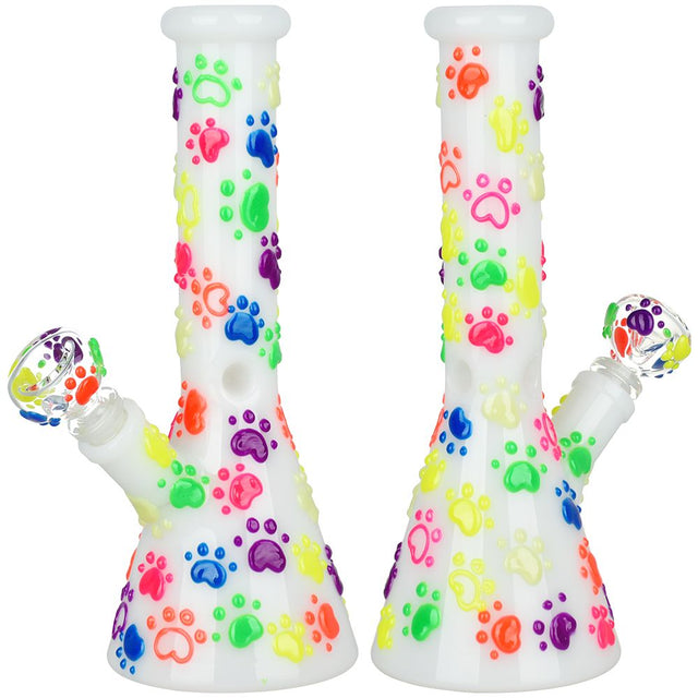 Paws for the Cause Glow in the Dark Beaker Water Pipe, 10" 14mm Female Joint, Front View