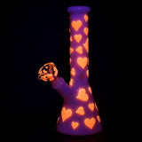 Glowing Valentines Day Heart Beaker Water Pipe - 10" with 14mm Female Joint