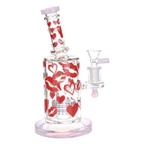 Lipstick Kiss Glass Water Pipe - 8" 14mm Female Joint, Borosilicate with Colored Hearts Design