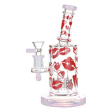 Lipstick Kiss Glass Water Pipe - 8" 14mm Female Joint - Front View with Red Kisses