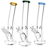 Variety of Bent Neck Straight Tube Glass Water Pipes with Colored Accents, Front View