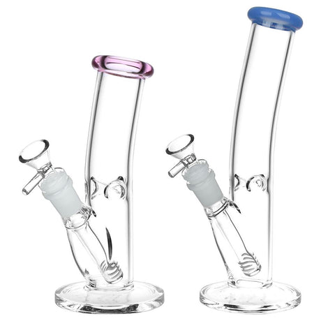 Two Classic Bent Neck Straight Tube Glass Water Pipes with Colored Accents