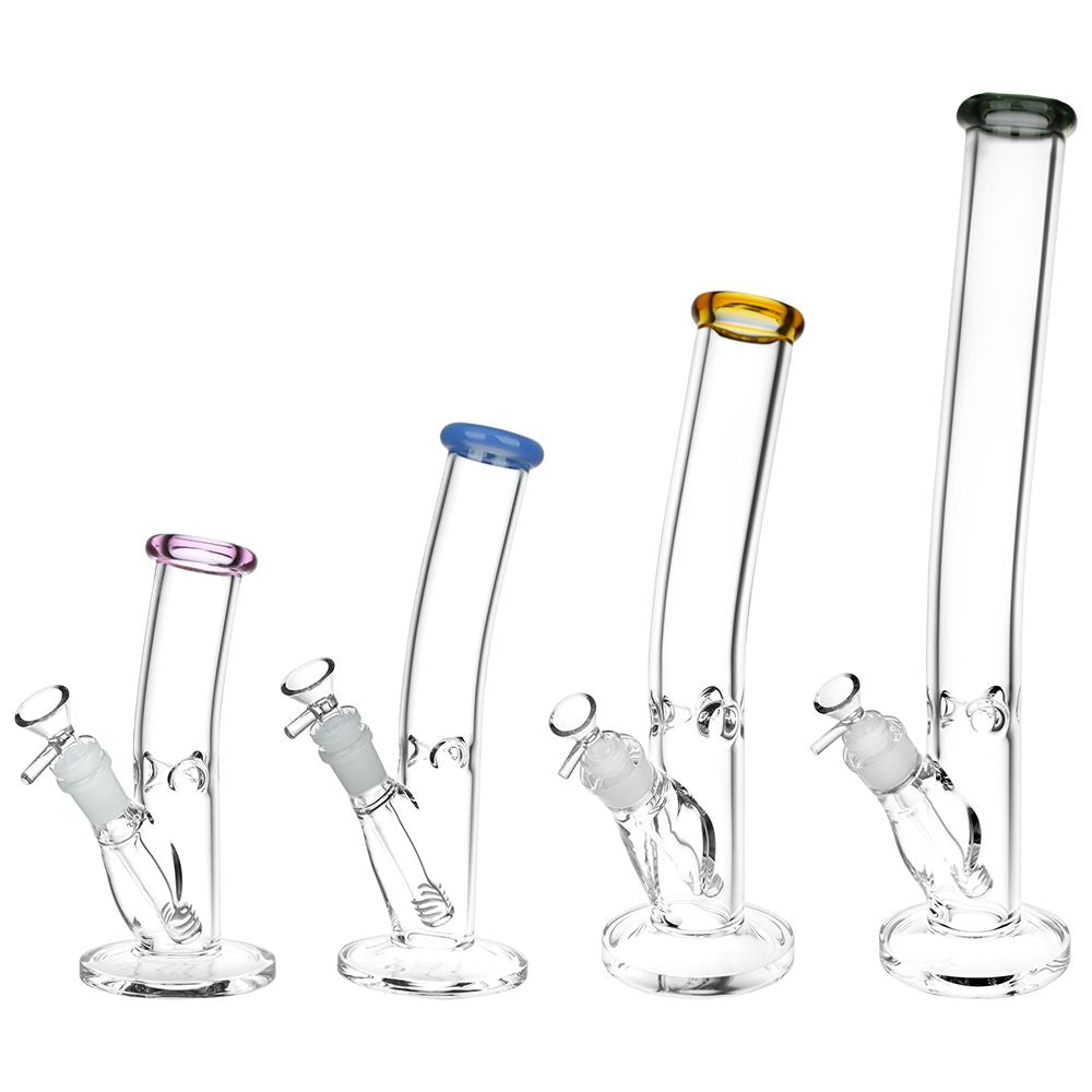 Variety of Classic Bent Neck Straight Tube Glass Water Pipes in assorted colors with 14mm female joint