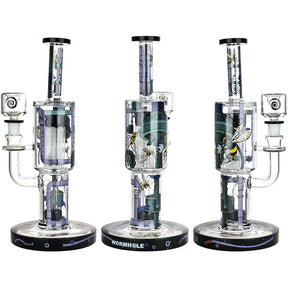 Wormhole Doomsday Machine Water Pipe - Triple View with Intricate Design and Sturdy Base