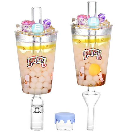 Dabtized Bottoms Up 4" Honey Straw Shot Glass with Assorted Designs, 10mm Female Joint