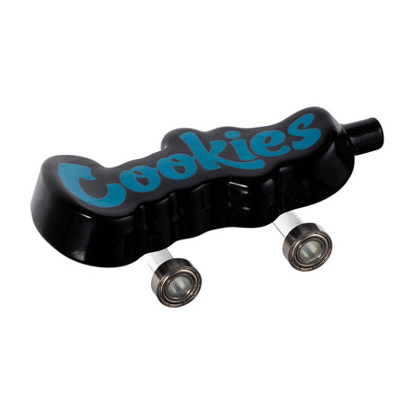 Cookies Toke Deck Glass Hand Pipe in Black with Blue Logo, Borosilicate - 4.25" Side View