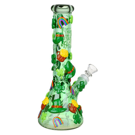 St. Patrick's Day themed glow-in-the-dark water pipe, 10", 14mm female joint, with festive green accents