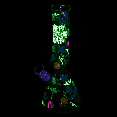 St. Patrick's Day Glow in the Dark Water Pipe, 10" 14mm Female Joint, Borosilicate