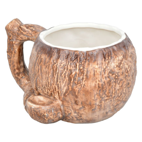 Ceramic Coconut Pipe Mug - 20oz with a realistic coconut texture, side view