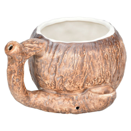 Ceramic Coconut-shaped Pipe Mug - 20oz with comfortable grip and deep bowl - Front View