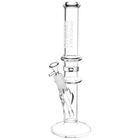 Phoenix Rising Double Ring Straight Tube Glass Water Pipe - 14.5" Front View
