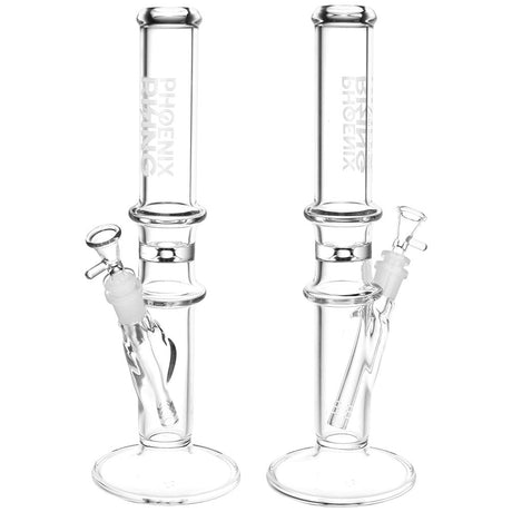 Phoenix Rising Double Ring Straight Tube Glass Water Pipe - 14.5"/14mm F/Clear