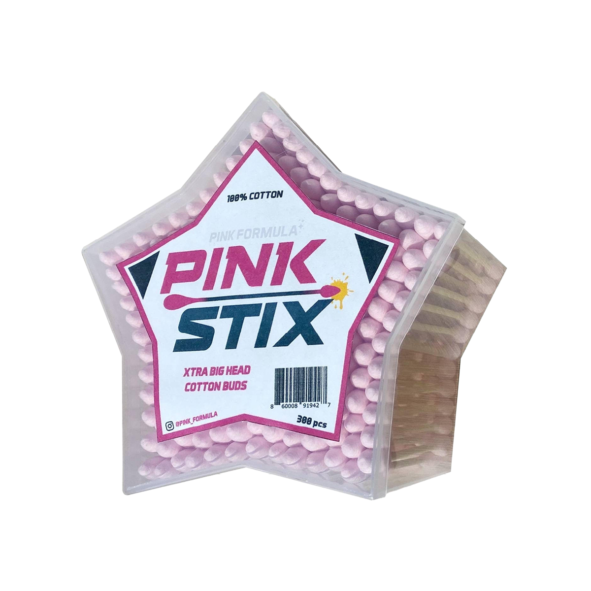 Pink Stix XL Cotton Heads by Pink Formula, 300 pcs, front view on white background