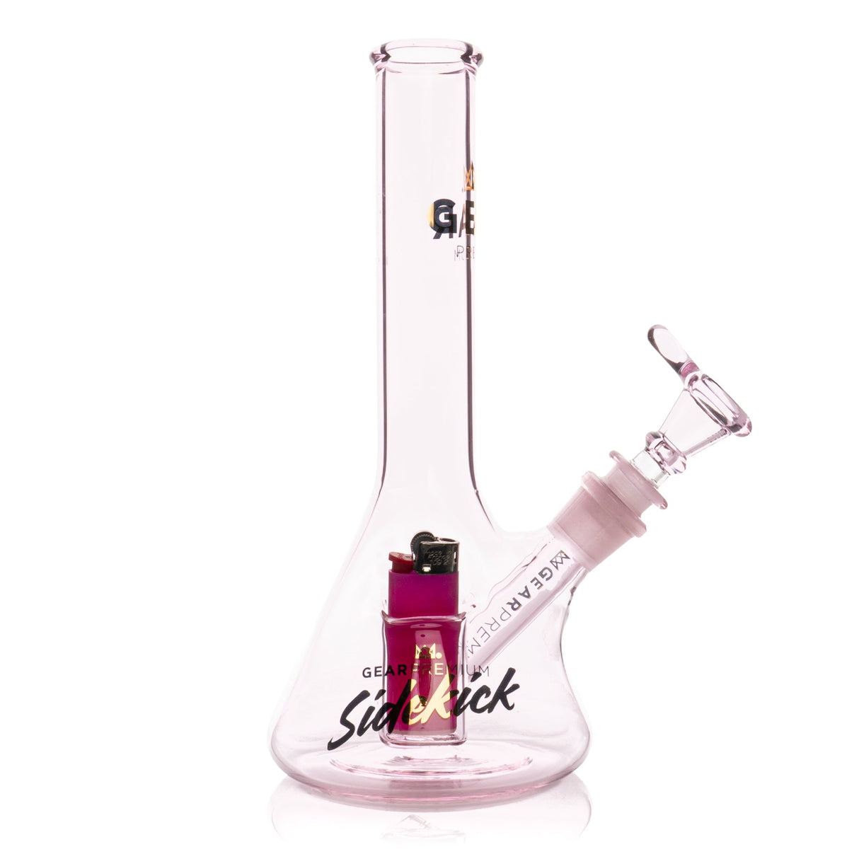 Gear Premium 9 Sidekick Mini Beaker in Pink, borosilicate glass water pipe with lighter holster