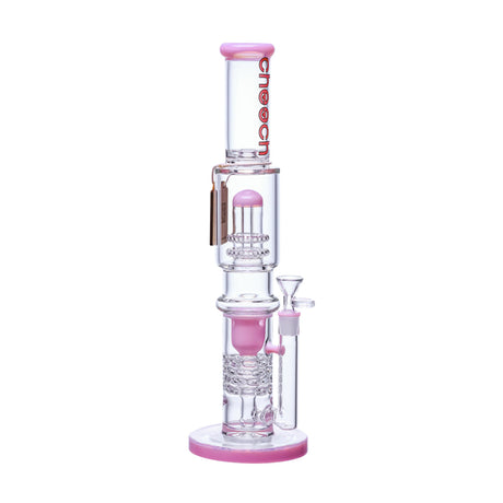 Cheech Glass 16" Pink Shower Head Recycler Water Pipe Front View