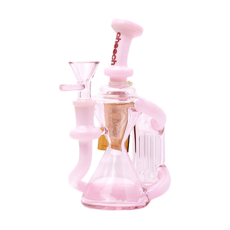 Cheech Glass 7" Tree Perc Recycler Water Pipe in Pink with 14mm Female Joint - Front View