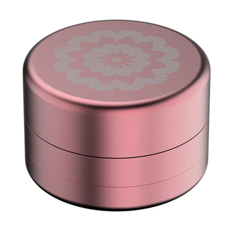 Flower Mill 2" Next Gen Standard Grinder in Pink, Front View with Etched Design