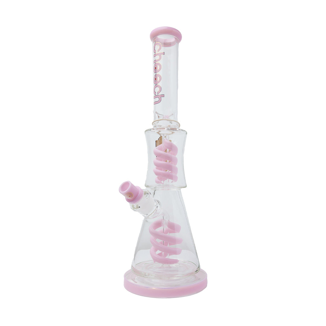 Cheech Glass 17" Swirl Spin Up Down Water Pipe in Pink with Borosilicate Glass, Front View