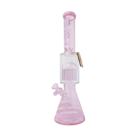 Cheech Glass 18" Double Trouble Water Pipe in Pink with Female Joint, Front View on White
