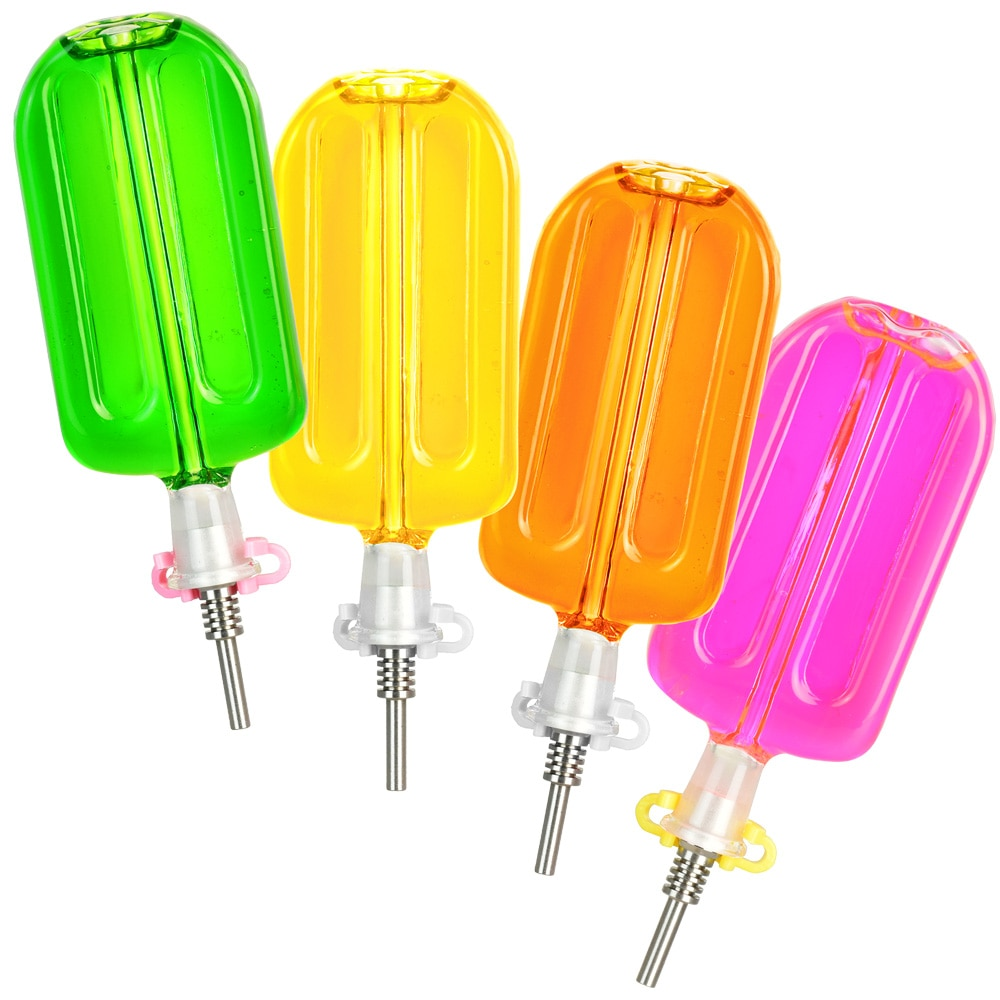 Popsicle Glycerin Glass Dab Straw | Titanium Tip | 5.5" | Colors Vary