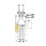 Pulsar 7-Arm Ash Catcher in clear glass, 14mm 90 degree joint, side view on white background