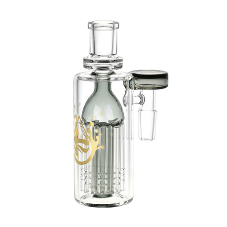 Pulsar 7-Arm Ash Catcher in clear borosilicate glass with black accents, 90-degree joint angle