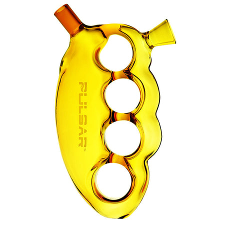 Pulsar Glass Knuckle Bubbler in vibrant yellow, front view, compact design with borosilicate glass