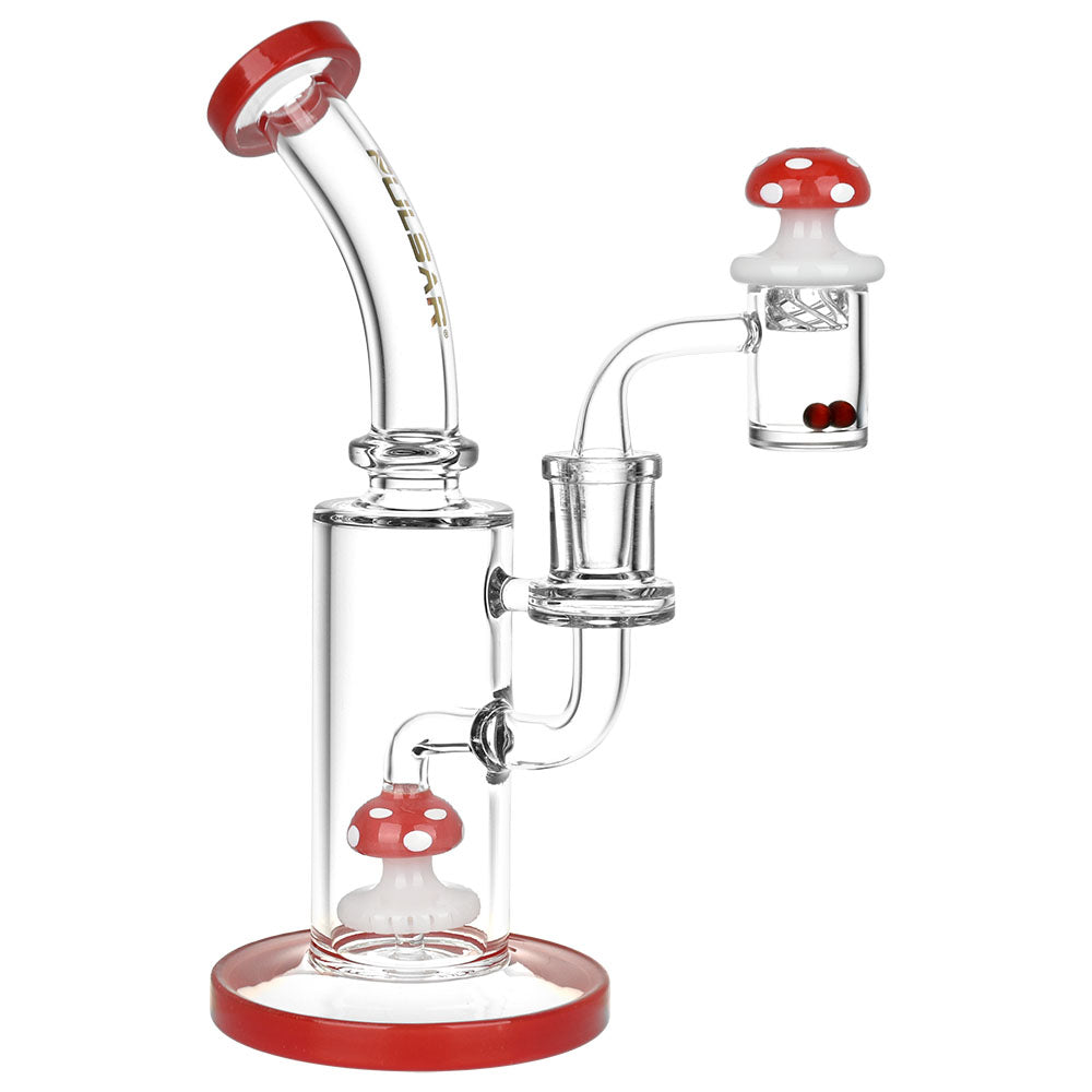 Pulsar Shroom Rig Set in Red with Carb Cap, 8.5" Borosilicate Glass Dab Rig for Concentrates, Front View