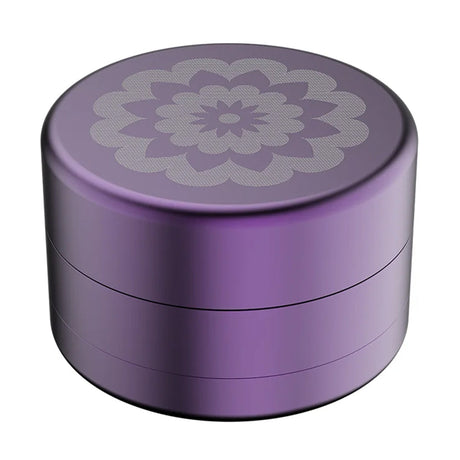 Flower Mill 2.5" Standard Grinder in Purple with Etched Flower Design - Top View