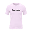 Blazy Susan Pink Cotton T-Shirt with Black Logo, Front View on White Background