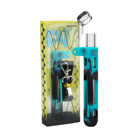 PILOT DIARY 2 IN 1 Concentrate Taster Pipe with keychain on wooden table next to glass