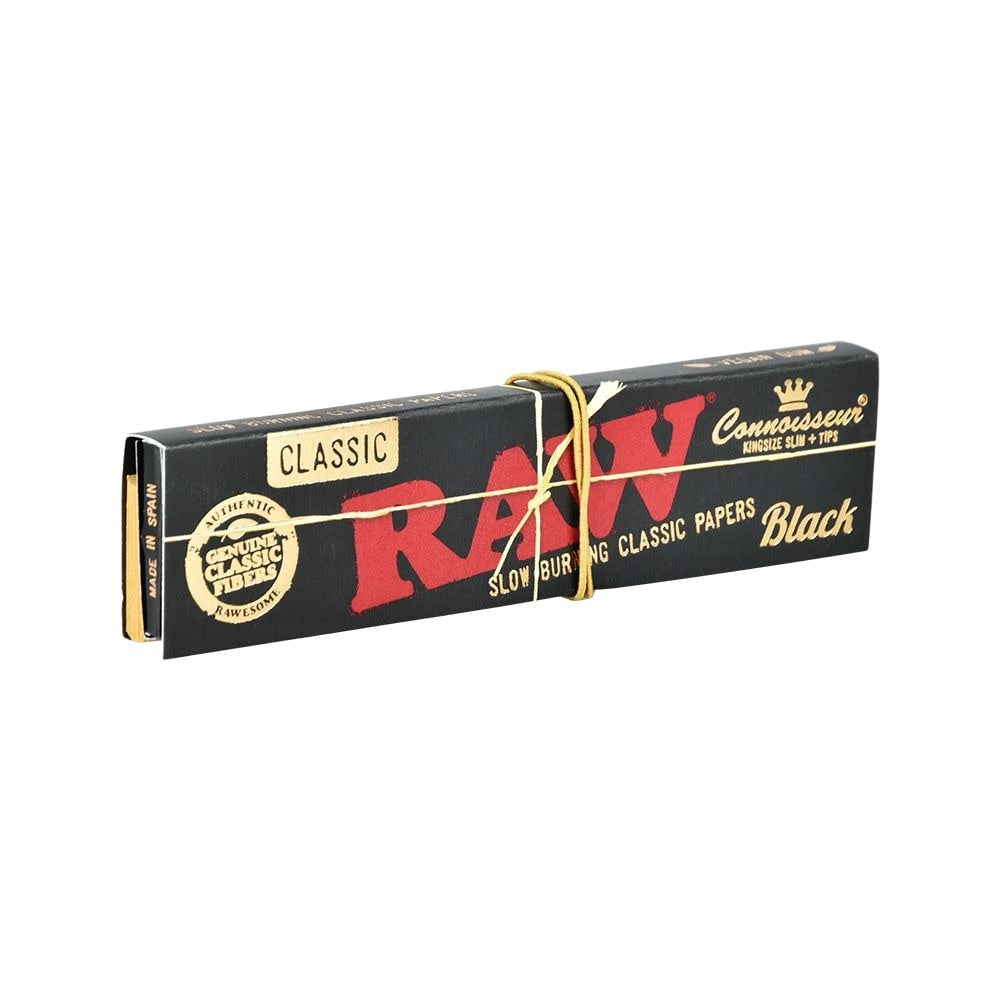 RAW Black Classic Connoisseur Rolling Papers & Tips | King Size Slim | 32pc | 24pk Display