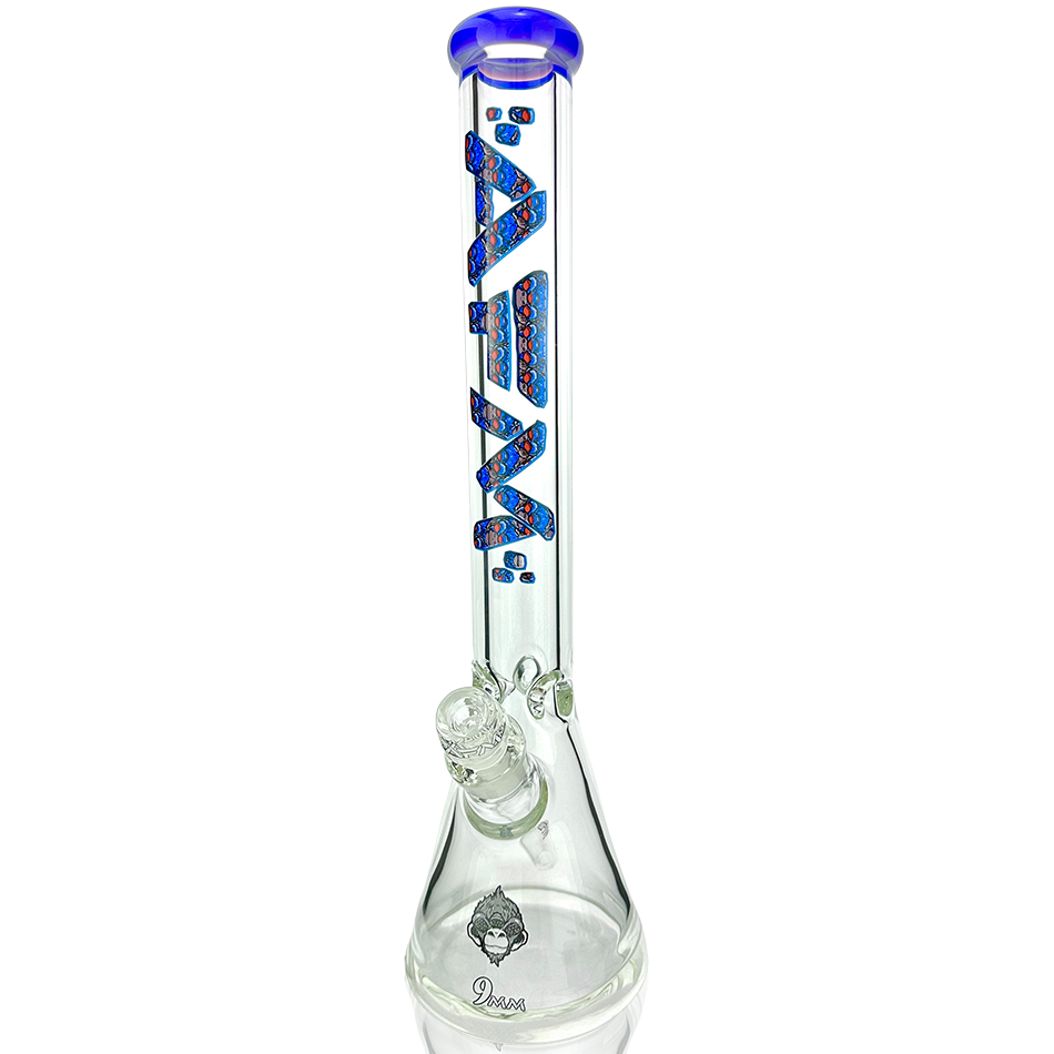 18" AFM Glass Beaker Bong with Red Eye Monkey Design, 9mm Thick Borosilicate - Front View