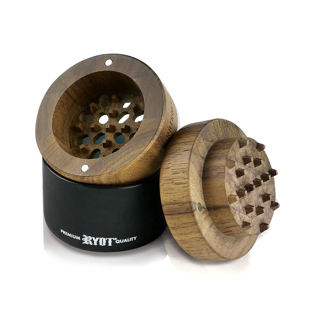 RYOT Wood Top GR8TR Grinder w/ Glass Jar Body - 2.5"
