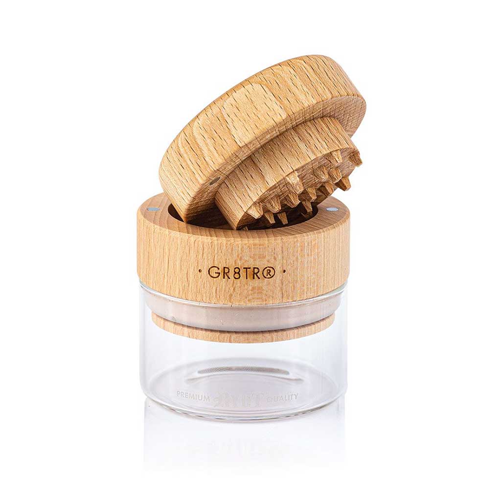 RYOT Wood Top GR8TR Grinder w/ Glass Jar Body - 2.5"