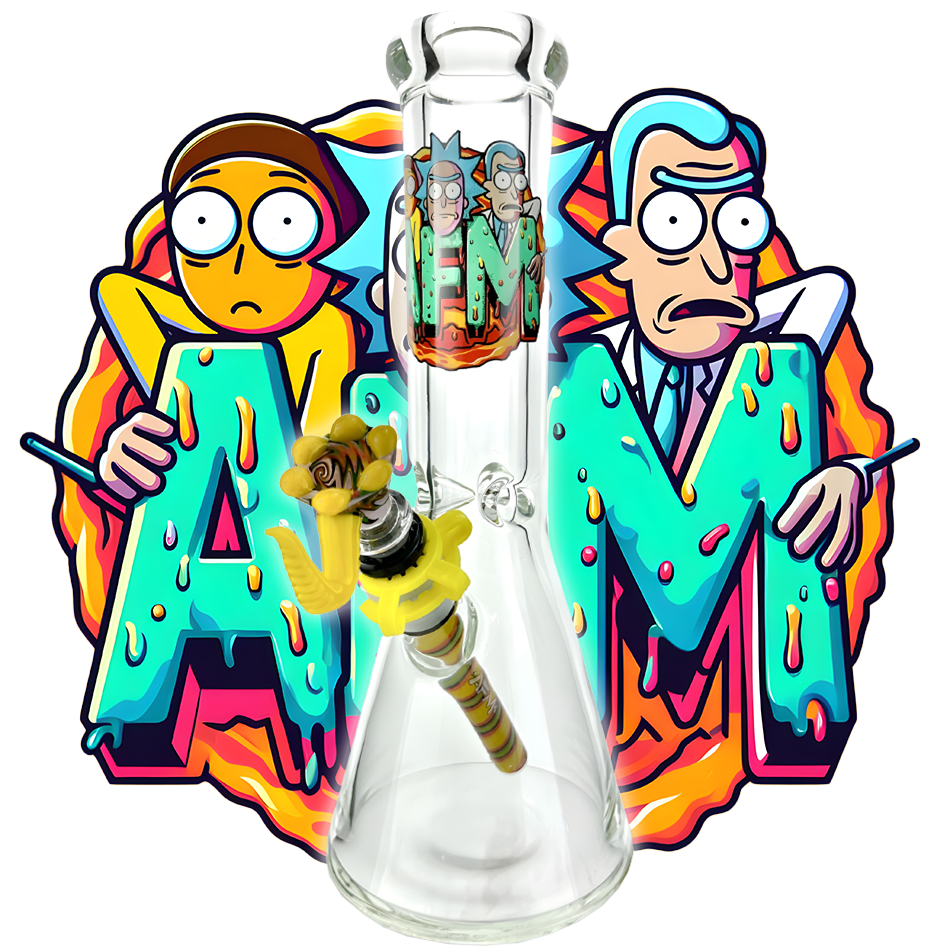 12" AFM Anime Beaker Bong with Colorful Graphics and 9mm Thick Glass - Front View