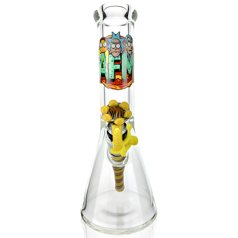 12" AFM Anime Beaker Bong with Colored Glass Accents - Front View