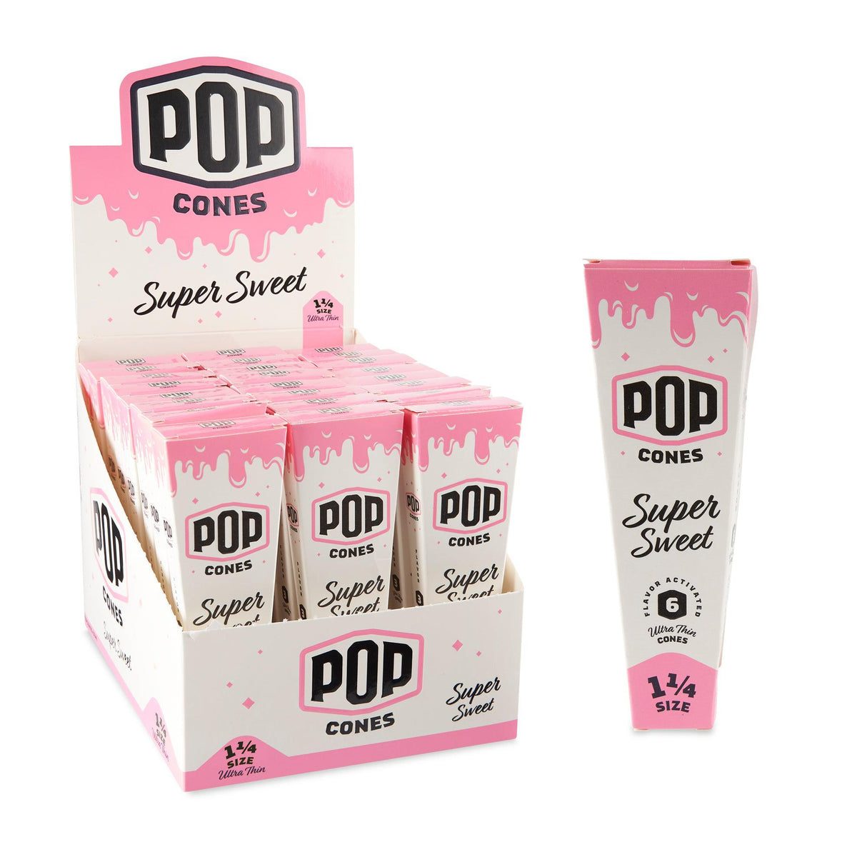 Pop Cones 1 ¼ Size Ultra Thin 6pk Cones - 24ct Display