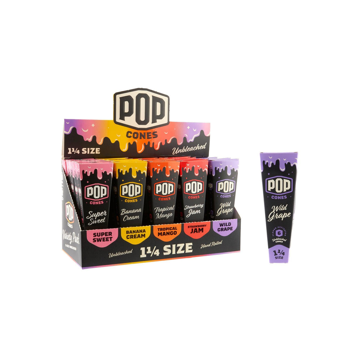 Pop Cones 1 ¼ Size Assorted Flavor Cones - 25ct Display