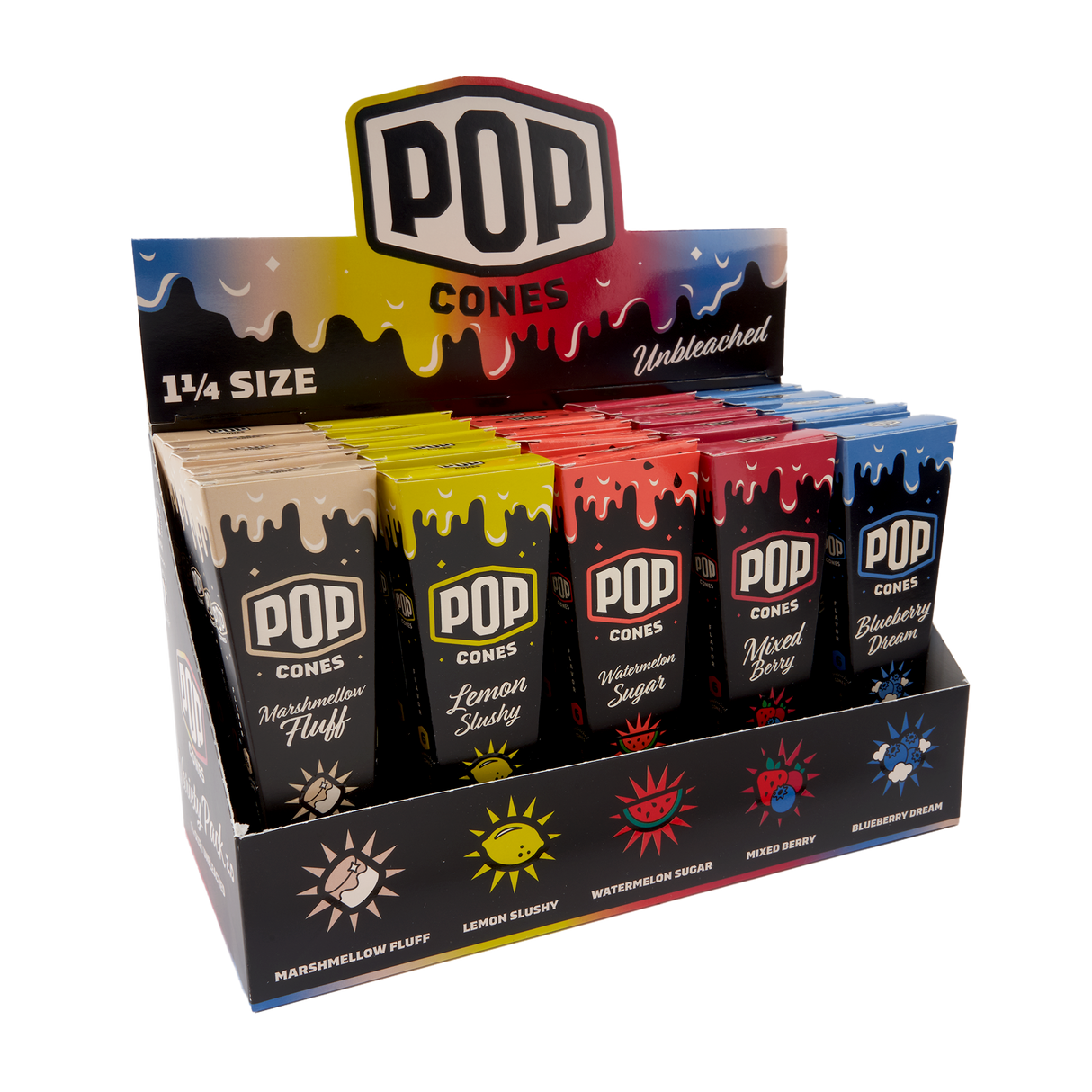 Pop Cones Unbleached Assorted Flavor Cones – 25ct Display
