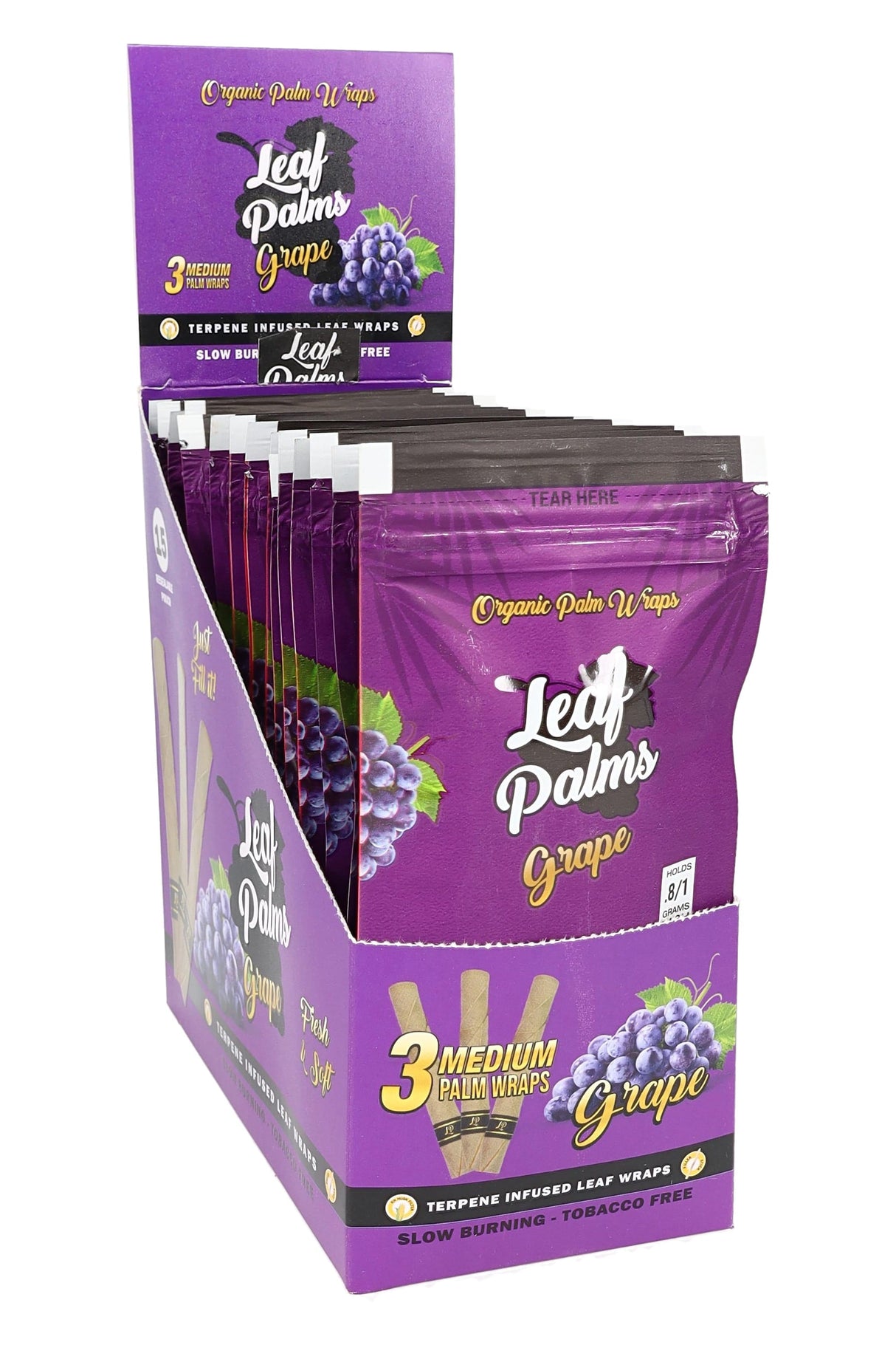 OME Palm Leaf Organic Pre-Rolls Display – 3 Medium Rolls/Pack – 15 Packs